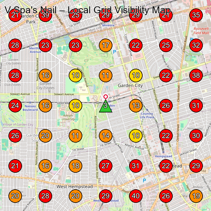 V Spa's Nail GeoGrid visibility map for Nail Salon in Mineola